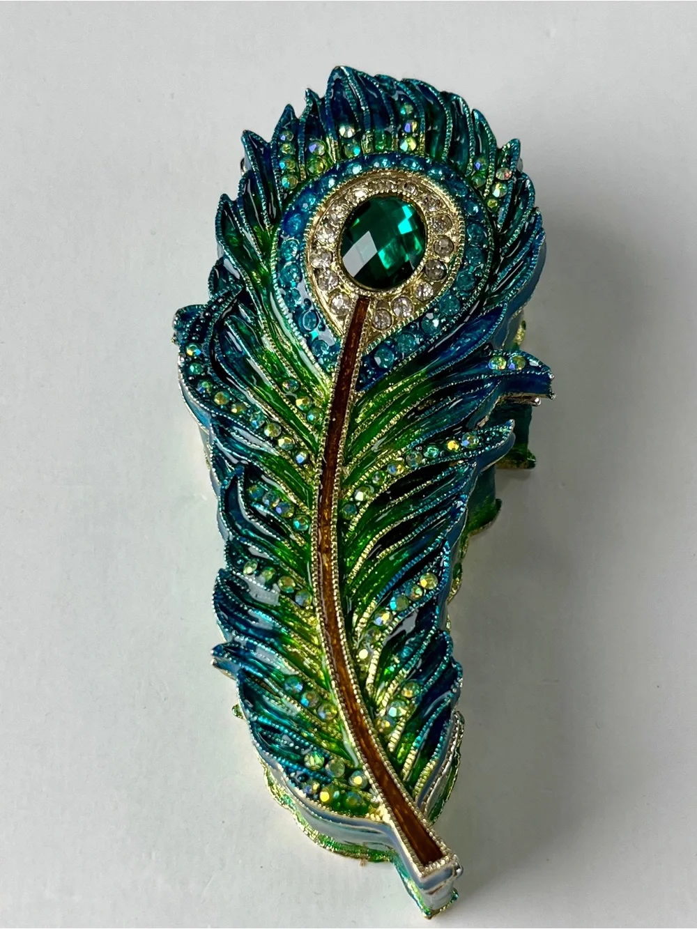🦚 Peacock Feather Jewelry/Trinket Box w/ Magnetic Lid